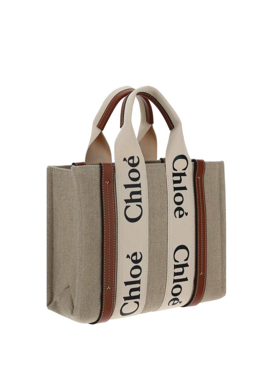 Woody Handbag White - Brown Canvas Handbags