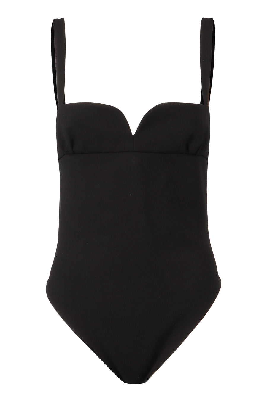 Wool Bodysuit With Sweetheart Neckline Black Elastane Tops