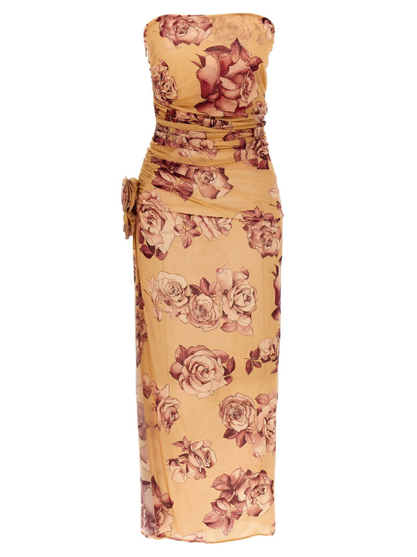 Magda Butrym Floral Cupro Dress — Beige