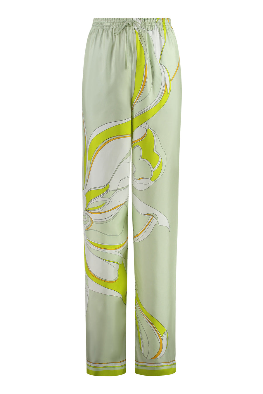 Printed Silk Pants Green Wide-leg Trousers