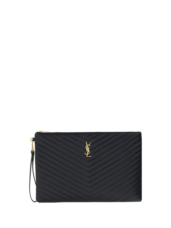 Saint Laurent 100% calf leather clutch in black