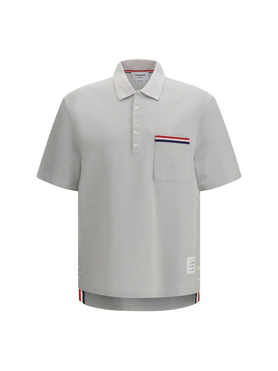 Thom Browne 55% Cotton; 36% Linen; 7% Polyamide; 2% Elastane polo in gray