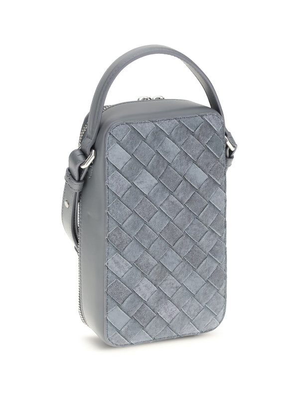 Phone Case Woven Calf Leather Cloudy Indigo-Grey Indigo/grey Shoulder Bags