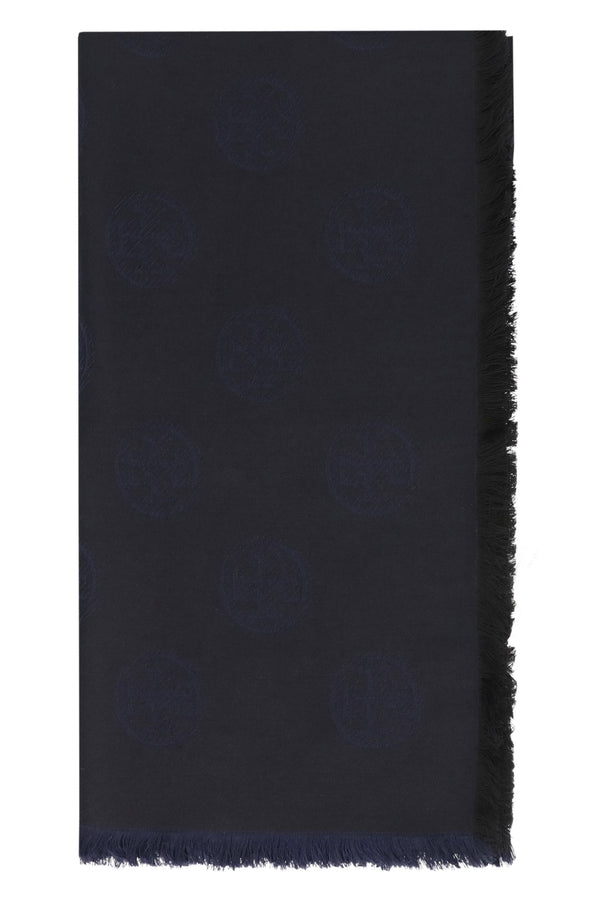 Scarf Silk And Wool Black-Navy Black/navy
