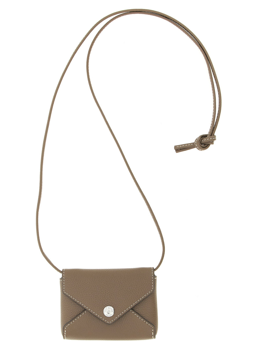 Tory Burch Leather Lanyard Card Case — Taupe