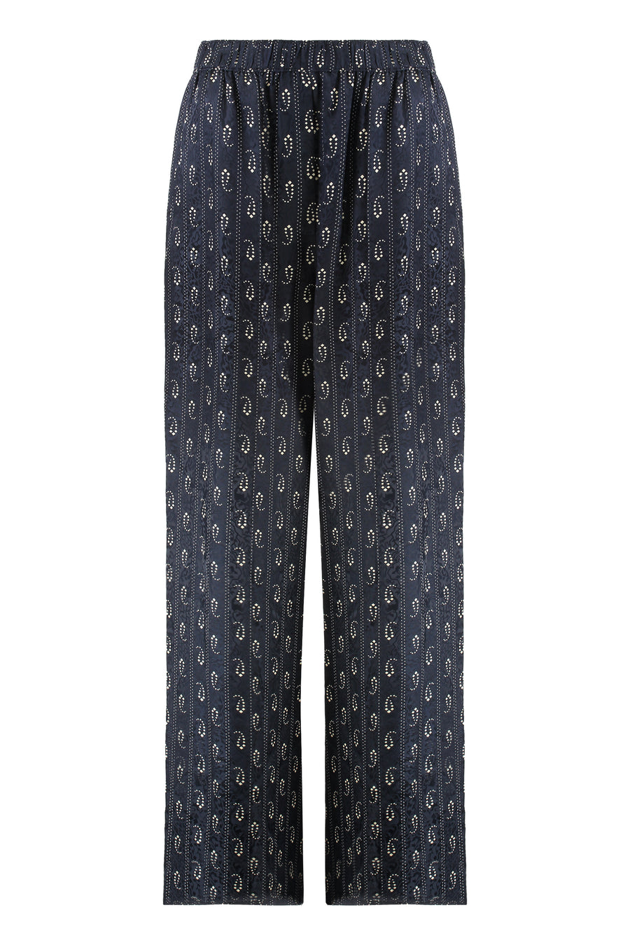 Wide-Leg Viscose-Silk Trousers, Navy Trousers