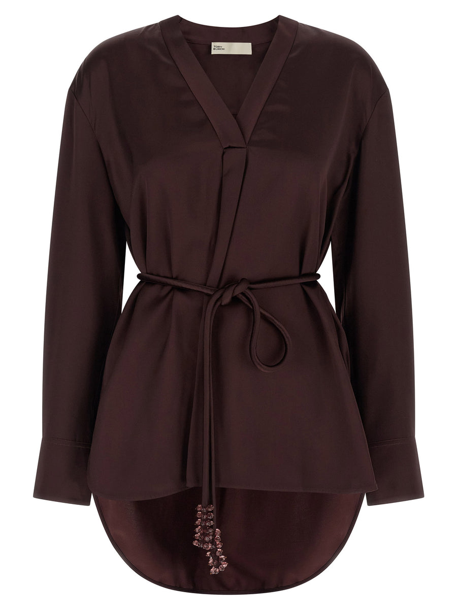 Tory Burch Viscose Satin Blouse — Burgundy