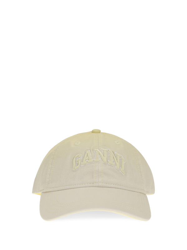 Ganni B3020237 100% cotton baseball cap in beige