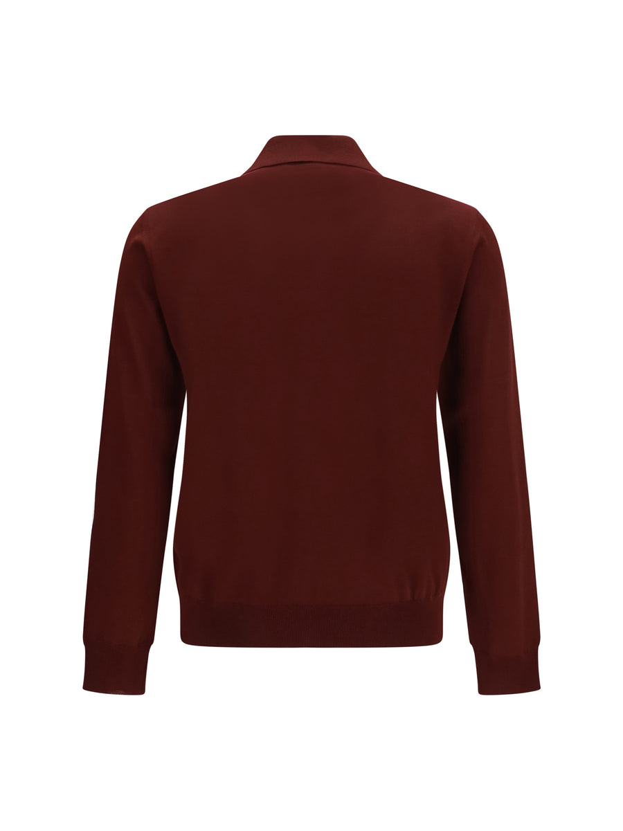 Long-Sleeve Wool Polo Bordeaux Burgundy Merino Shirts