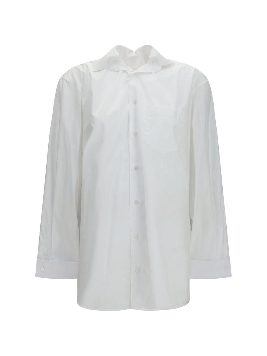 Shirt Elasticated Collar White Pinstripes Cotton