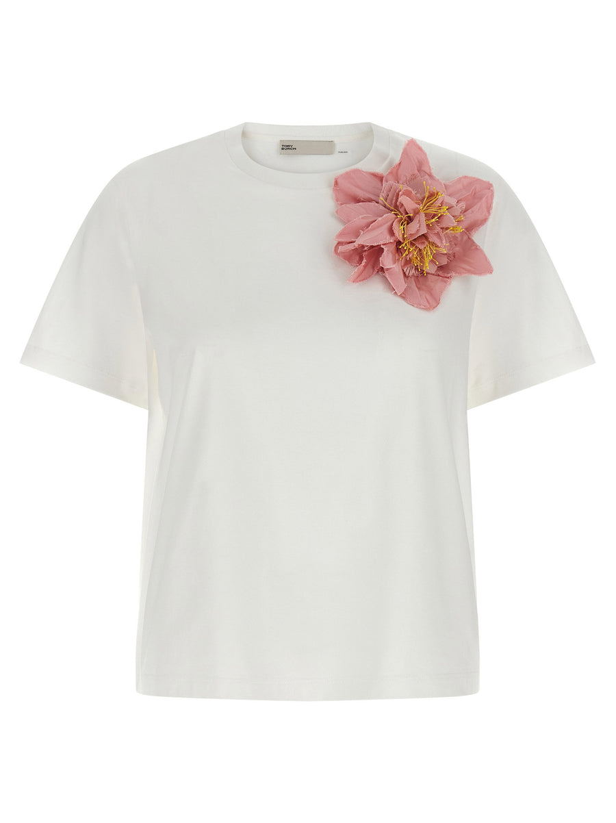 Tory Burch Floral Appliqué T-shirt — White