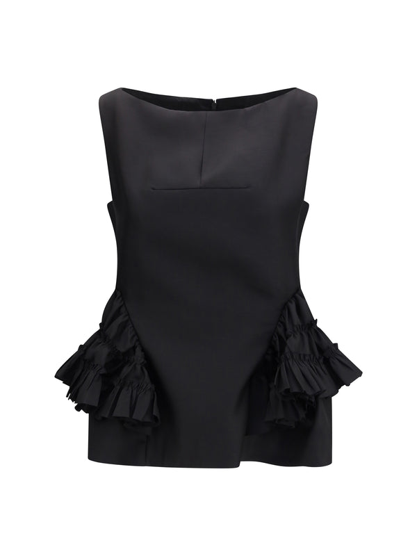 Peplum Top Ruffled Black Cotton Tops