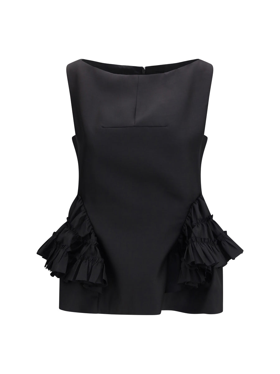 Peplum Top Ruffled Black Cotton Tops