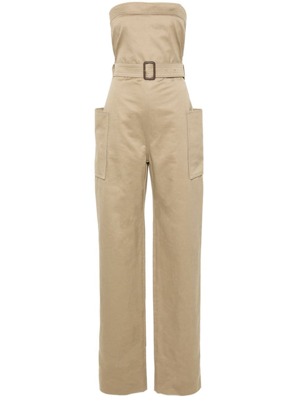 Saint Laurent strapless belted cotton jumpsuit