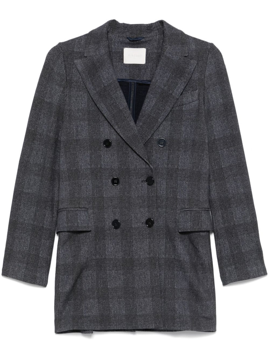 Circolo 1901 Double-Breasted Check Blazer — Charcoal