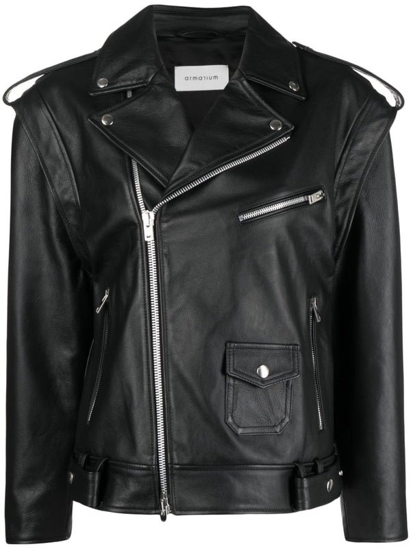 Armarium Black lambskin with grained texture jacket in black