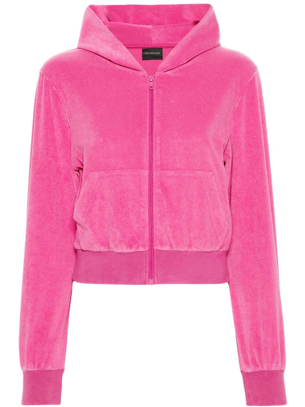 Balenciaga cotton blend with velvet/terry-cloth effect hoodie in fuchsia