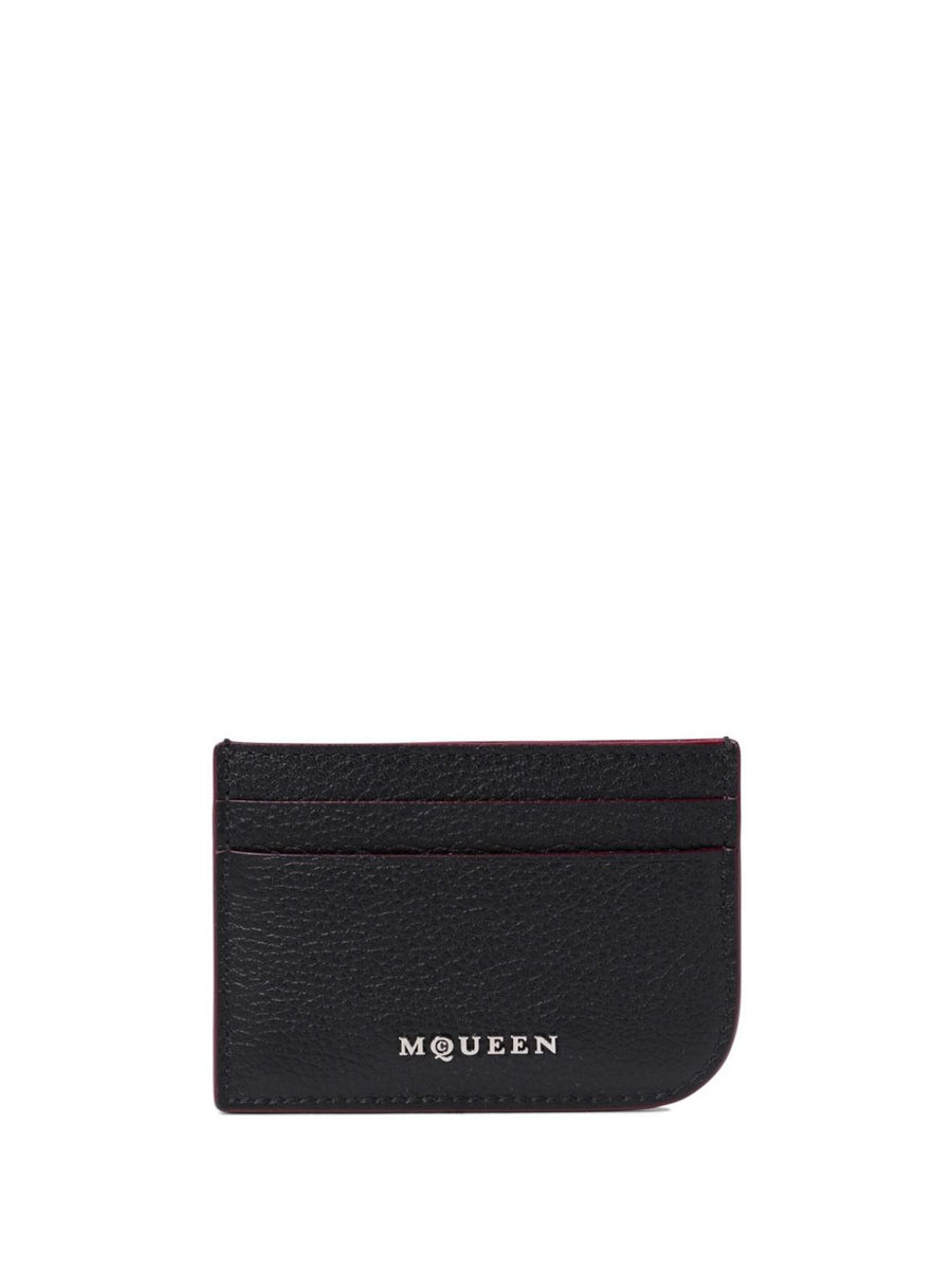 Alexander McQueen Logo-Print Leather Card Case — Black
