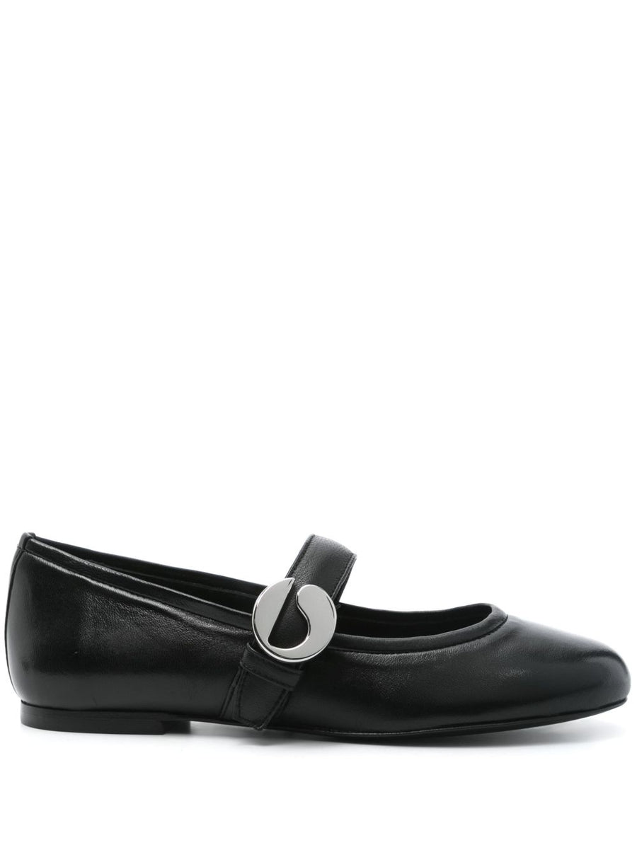 Coperni Logo-Buckle Leather Ballet Flat — Black