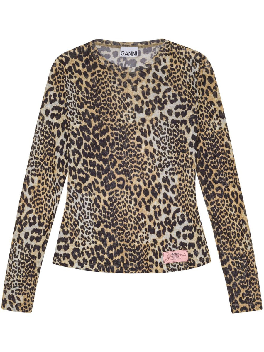 Ganni Leopard Print T-shirt — Beige