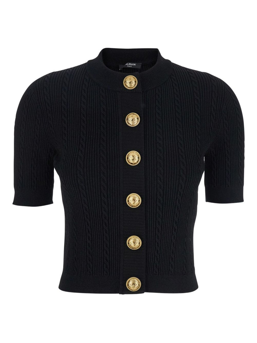Balmain Cable-Knit Cardigan — Black