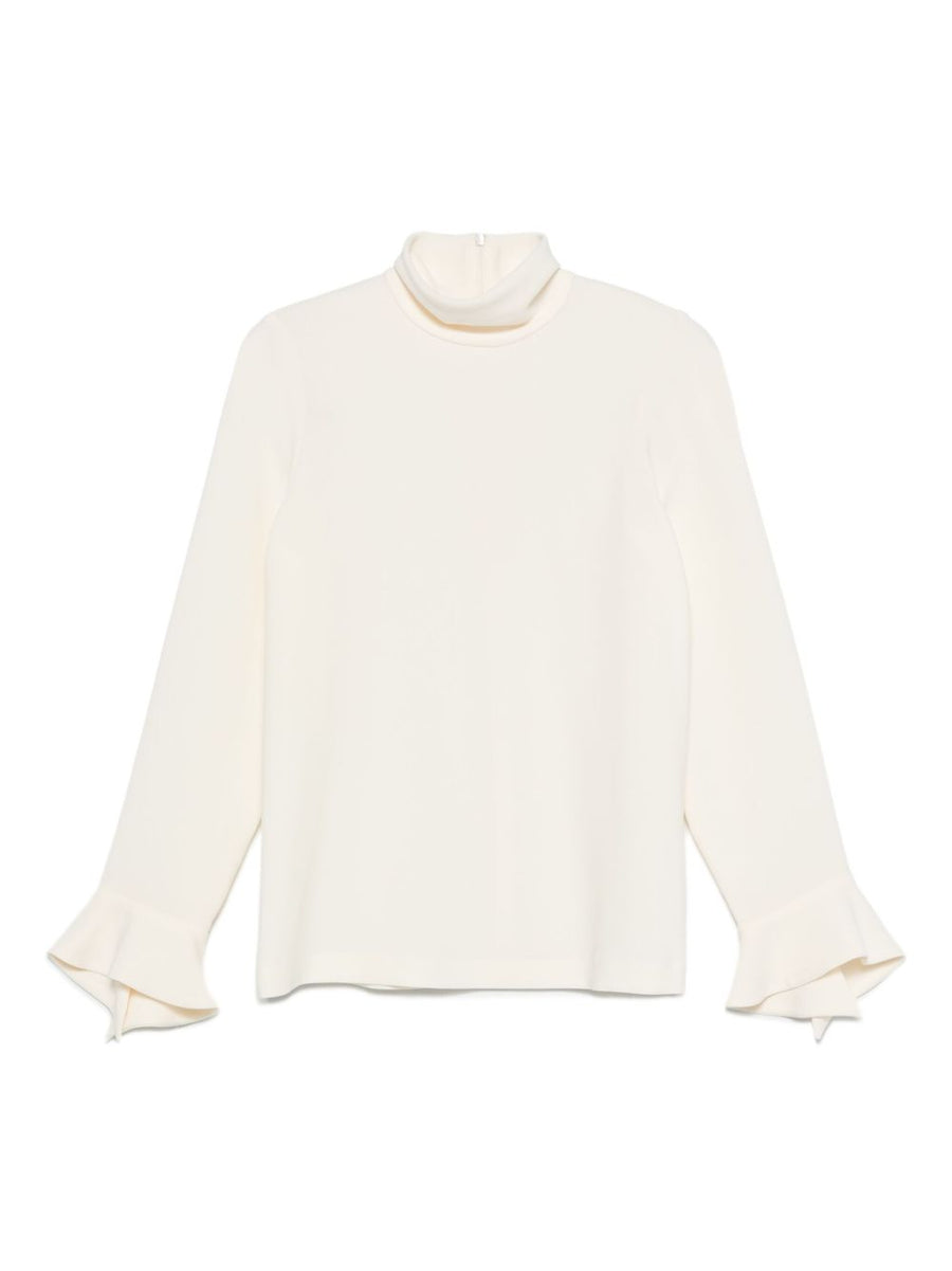 Alberto Biani Bell-Sleeve High-Neck Blouse — Ivory
