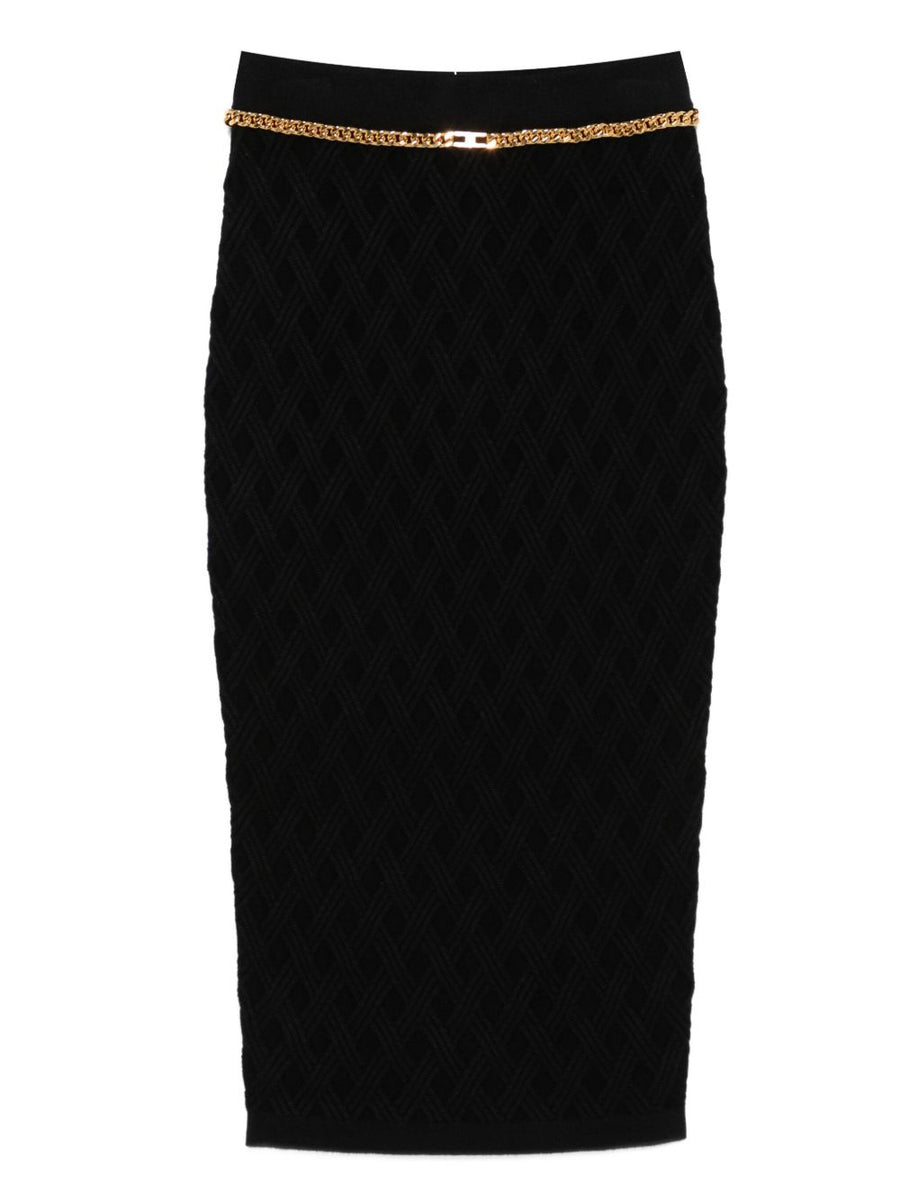 Elisabetta Franchi Geometric Knit Midi Skirt — Black