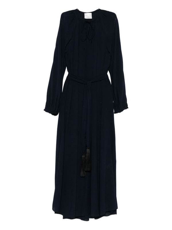 Forte Forte Crepe de Chine Tie-Neck Dress — Navy