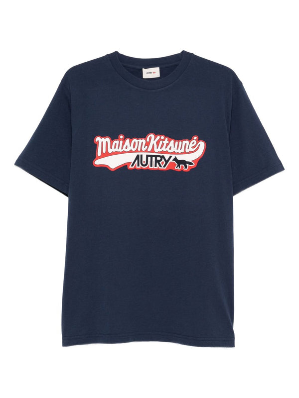 تيشيرت Autry X MAISON KITSUNE شعار مطرز بغرافيك — كحلي