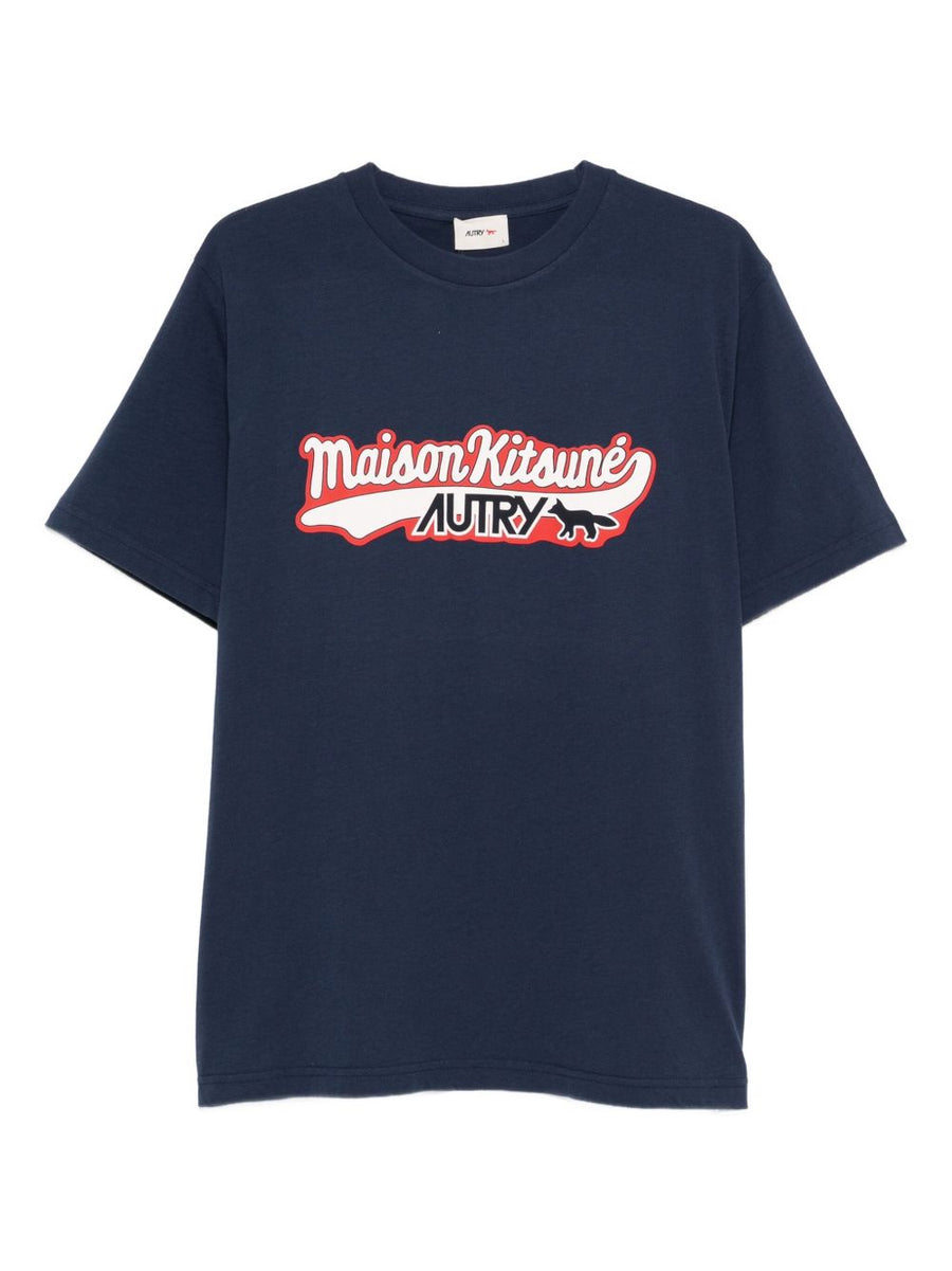 Autry X MAISON KITSUNE Logo-Embroidered Graphic T-Shirt — Navy