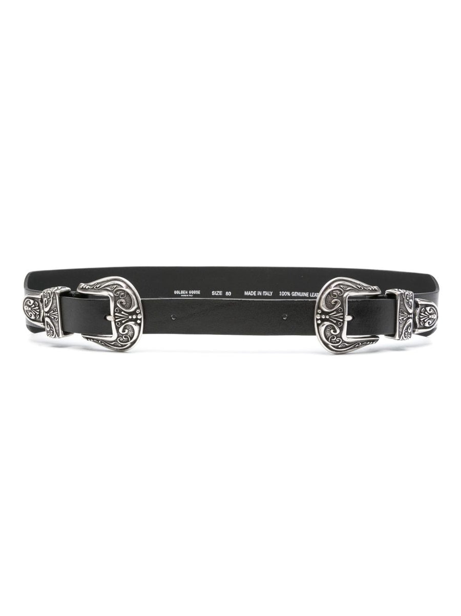 Golden Goose Double Silver Buckle Belt — Black
