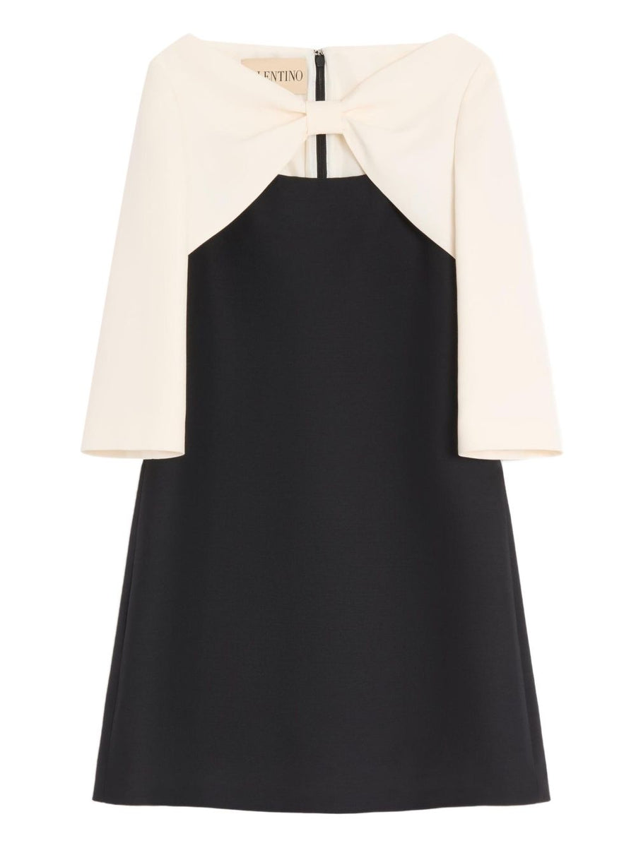 Valentino Bow-Sleeve Wool and Silk Dress — Black