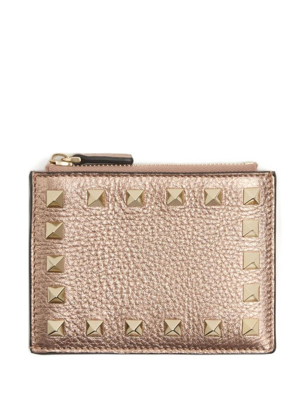Valentino Garavani Grainy leather card case in rose gold