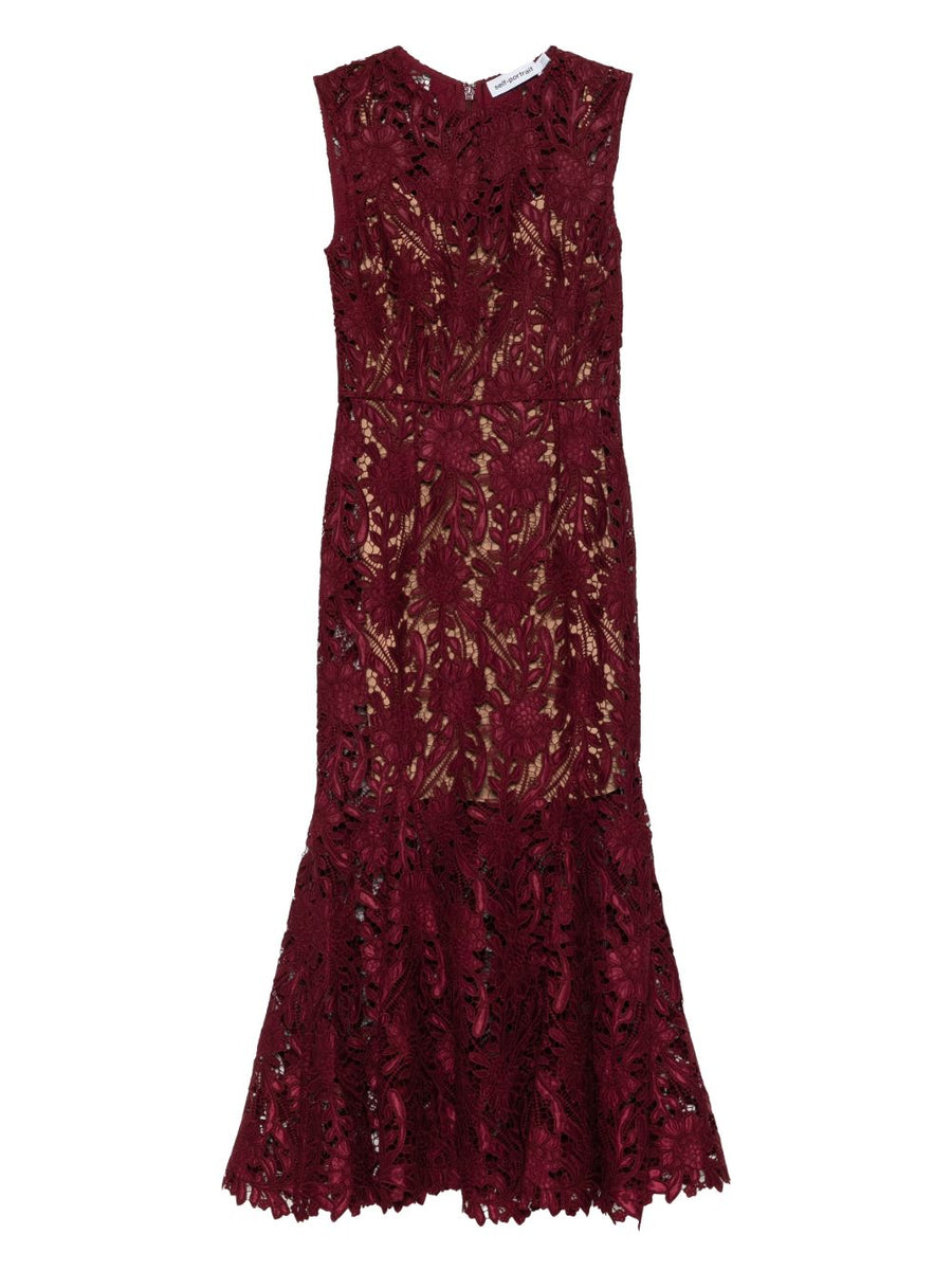 Self-Portrait Lace Dress — Burgundy