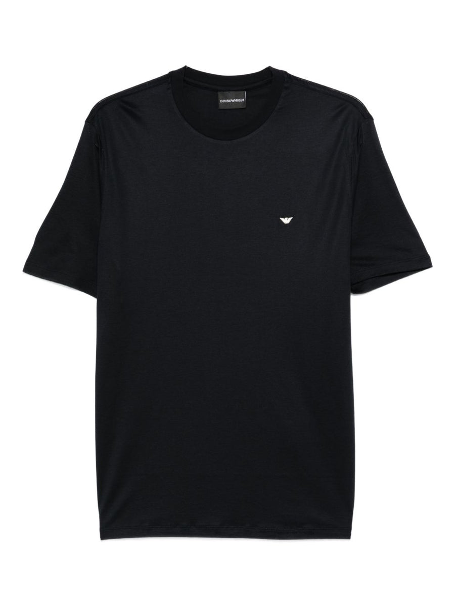 Emporio Armani Logo-Embroidered Cotton Blend T-Shirt — Black