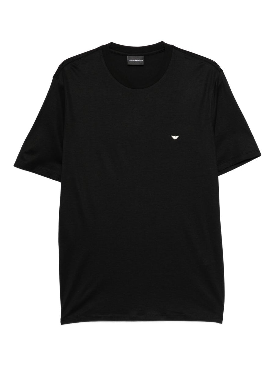 Emporio Armani Logo-Embroidered Cotton Blend T-Shirt — Black