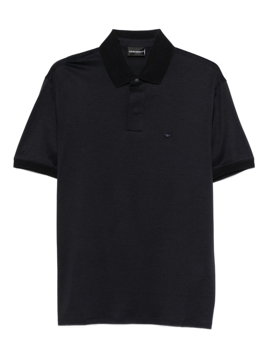 Emporio Armani Logo-Embroidered Cotton Polo — Black