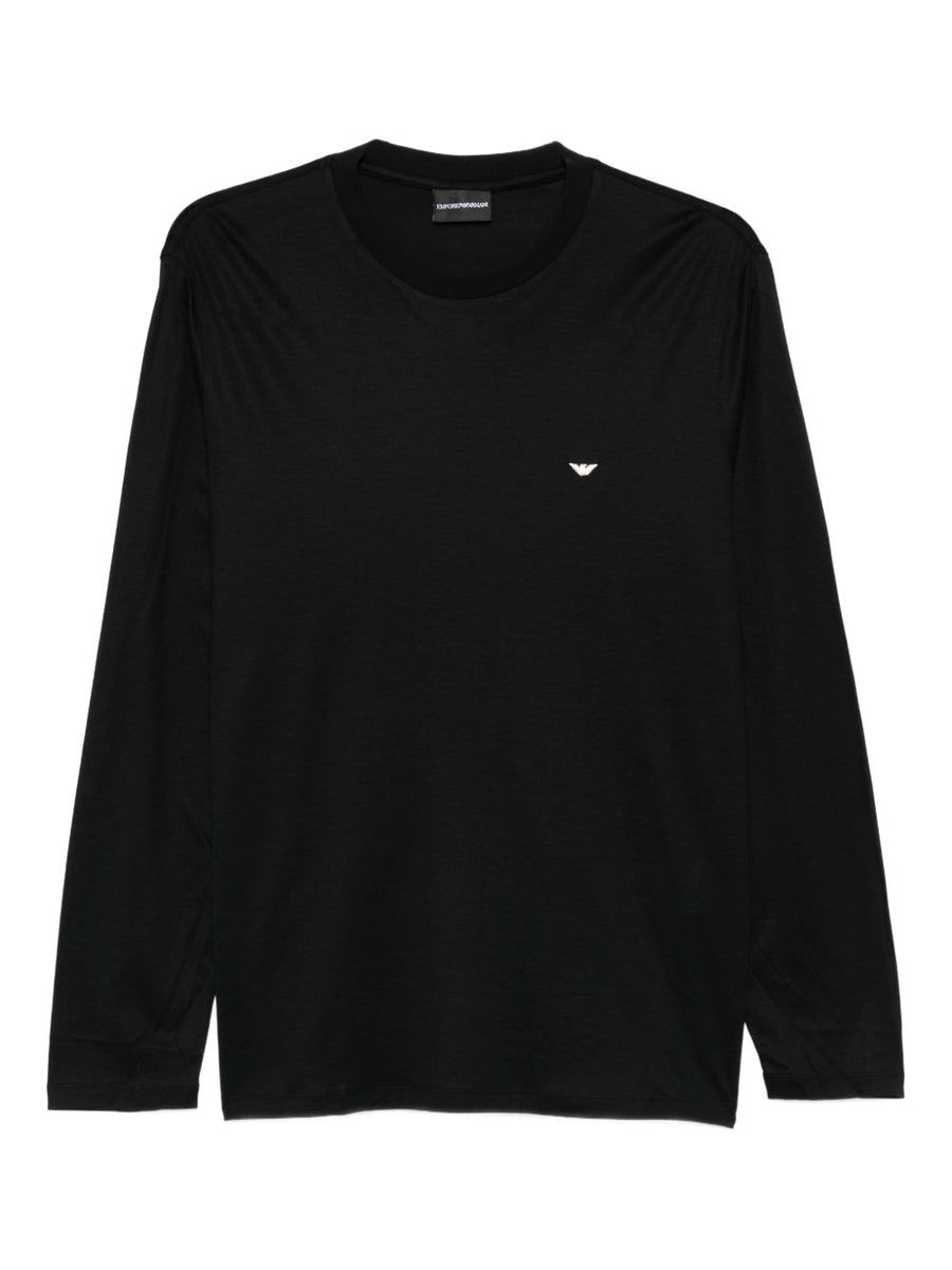 Emporio Armani Logo-Embroidered Cotton Blend Long-Sleeve Top — Black