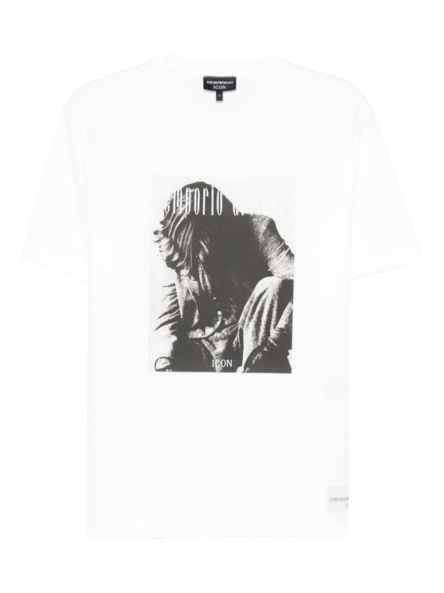 Emporio Armani Graphic-Print Cotton T-Shirt — White