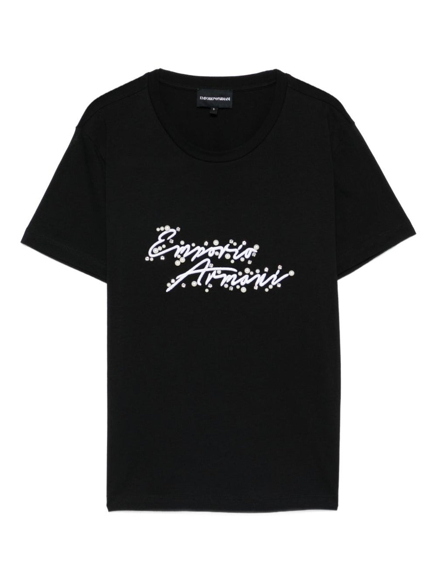 Emporio Armani Logo-Embellished Cotton T-Shirt — Black