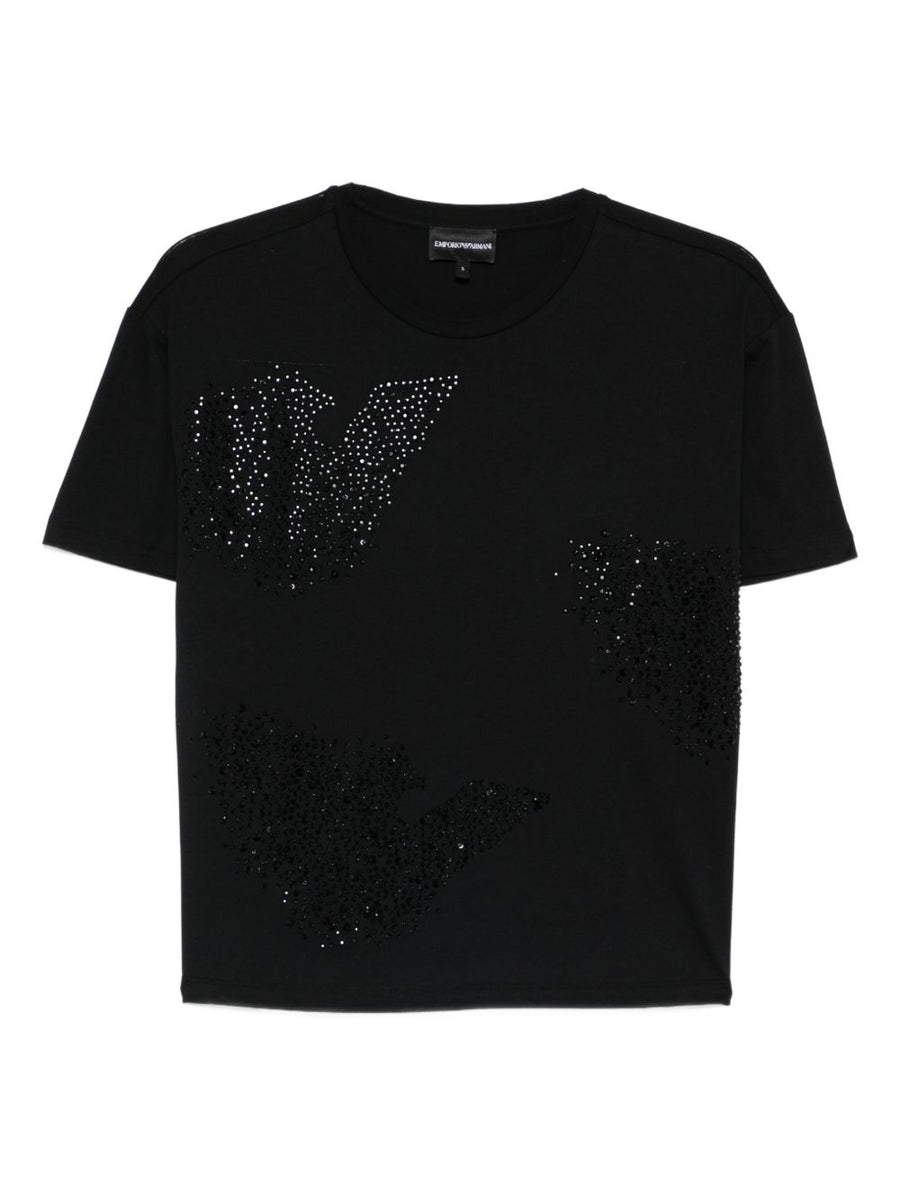 Emporio Armani Logo Embellished Cotton T-shirt — Black