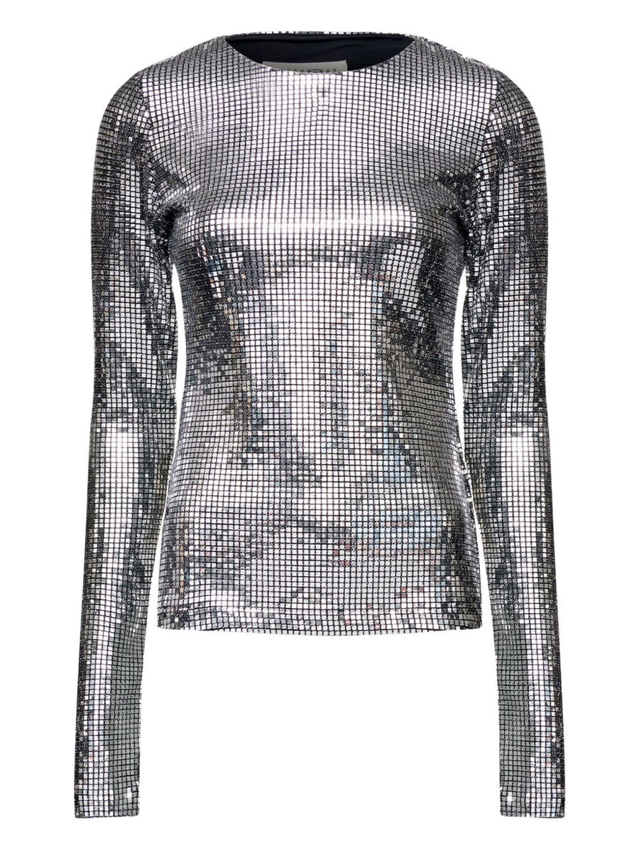 MM6 Maison Margiela Metallized Grid-Pattern Top — Silver