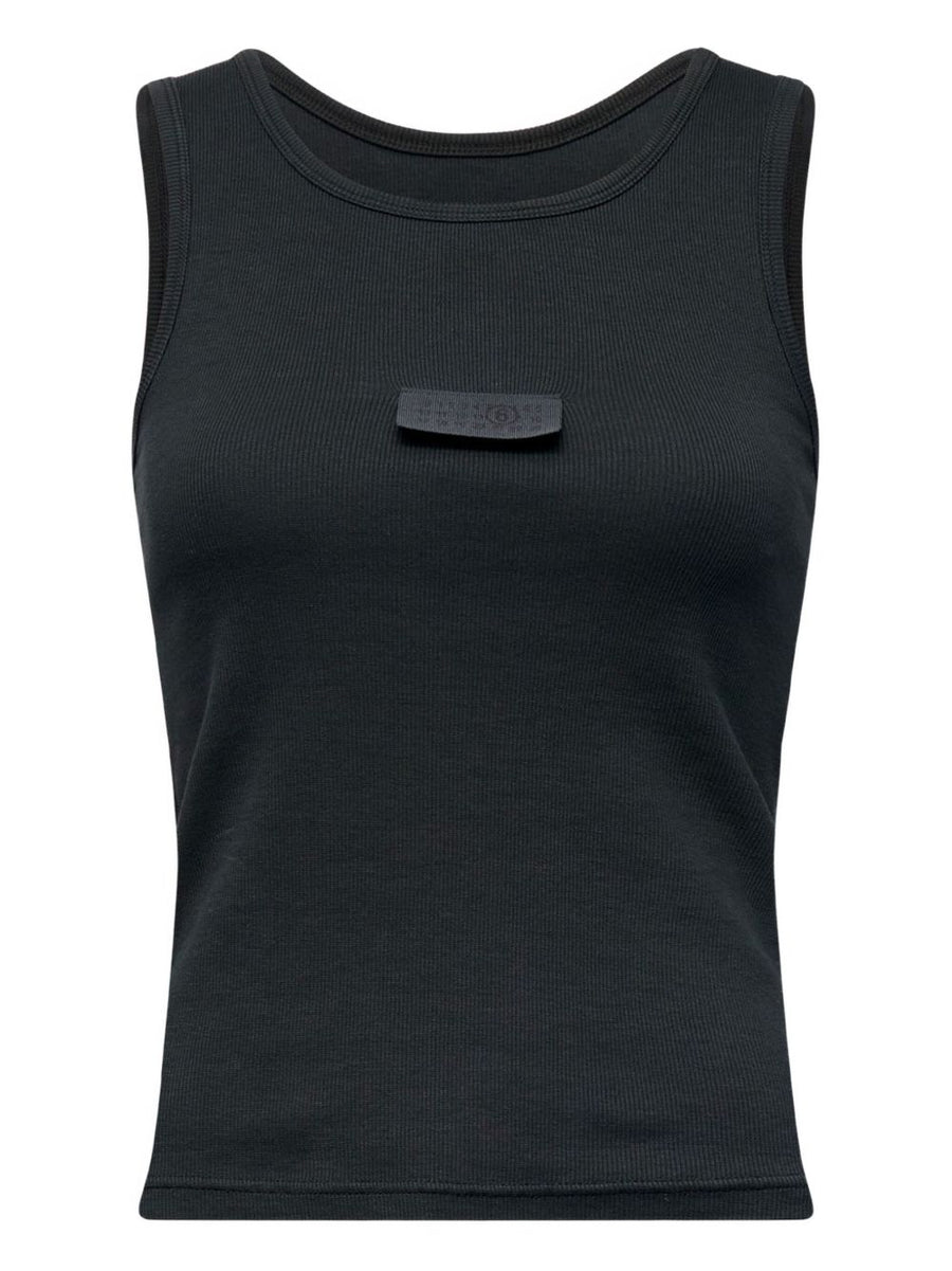 MM6 Maison Margiela تانك توب مضلع بشعار شعار — أسود