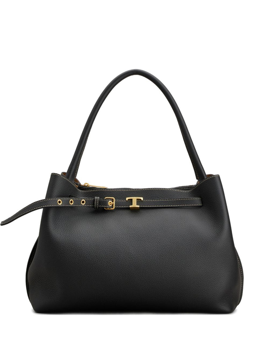 Tod'S Leather Top Handle Shoulder Bag — Black