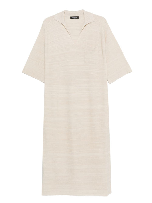 Fabiana Filippi Wool-Cotton V-Neck Dress — Beige
