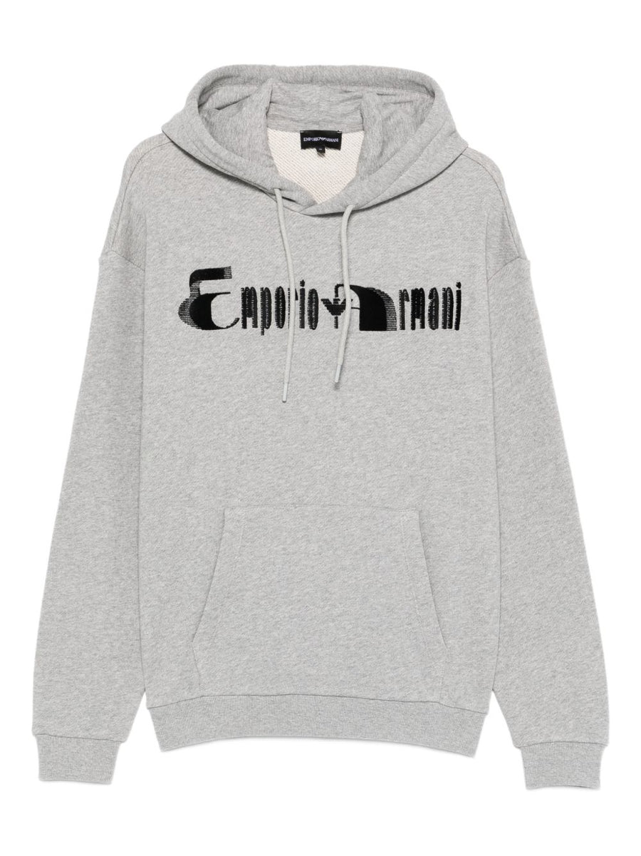 Emporio Armani Logo-Embroidered Cotton Hoodie — Gray