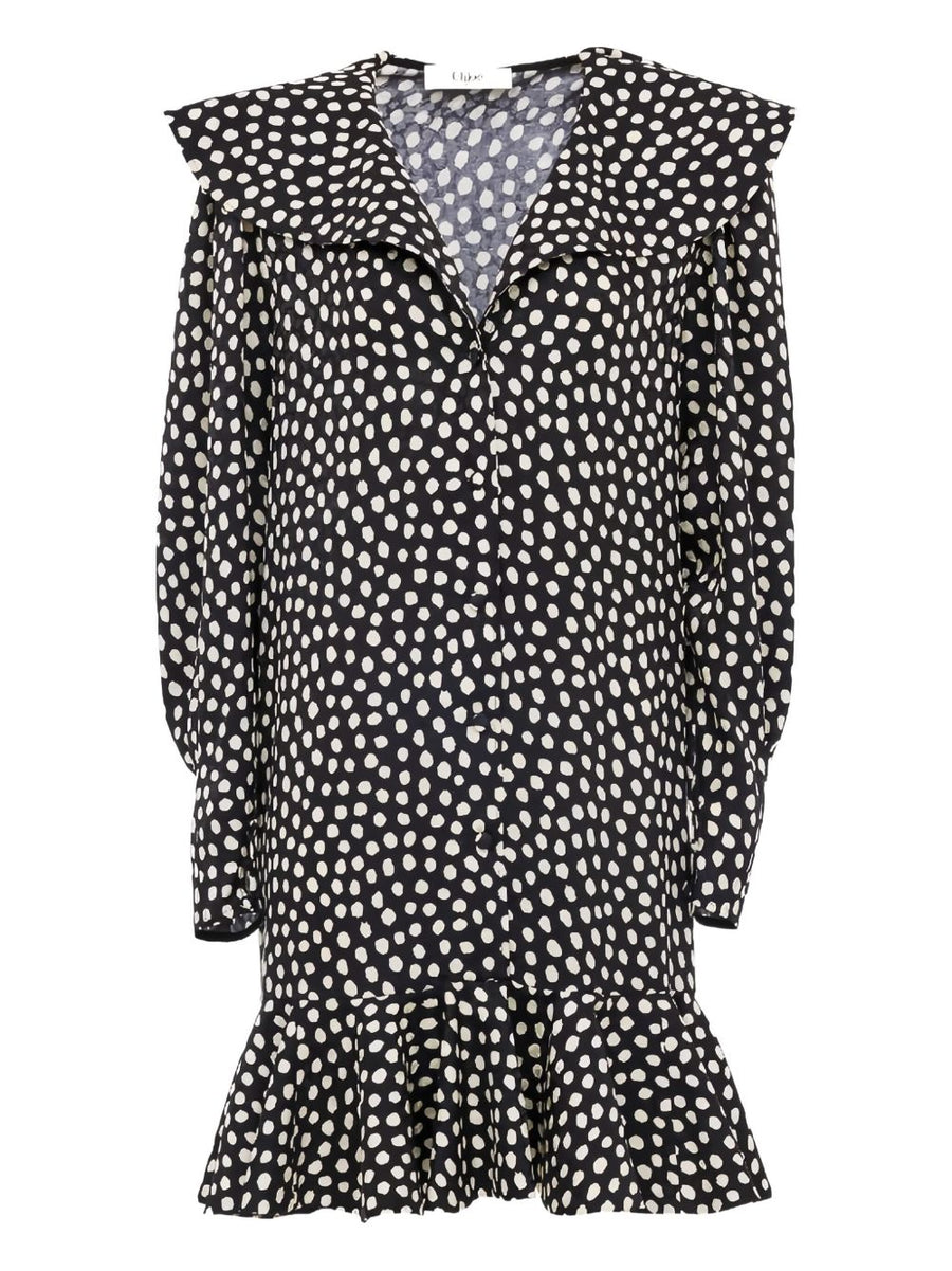 Chloé Polka-Dot Silk Dress — Black