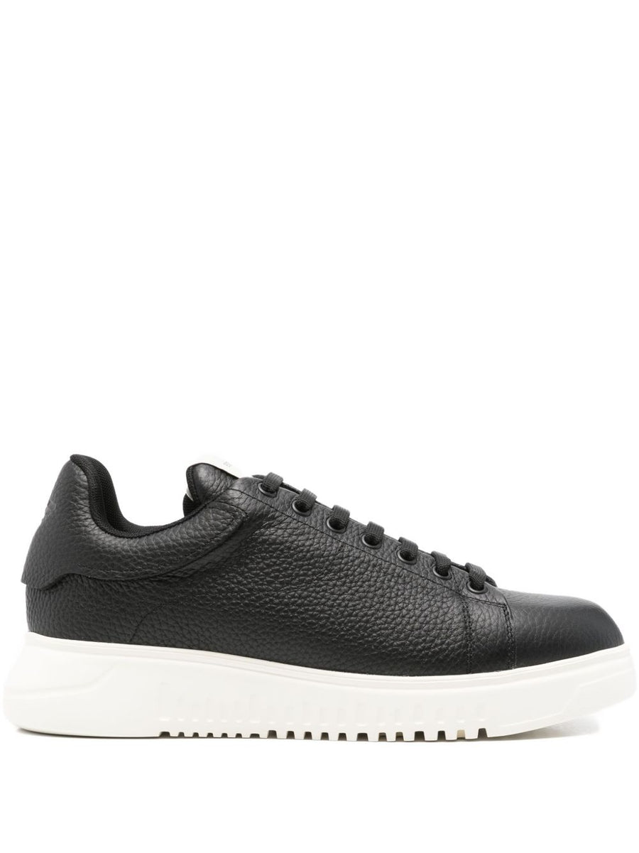 Emporio Armani Tumbled Leather Sneaker — Black