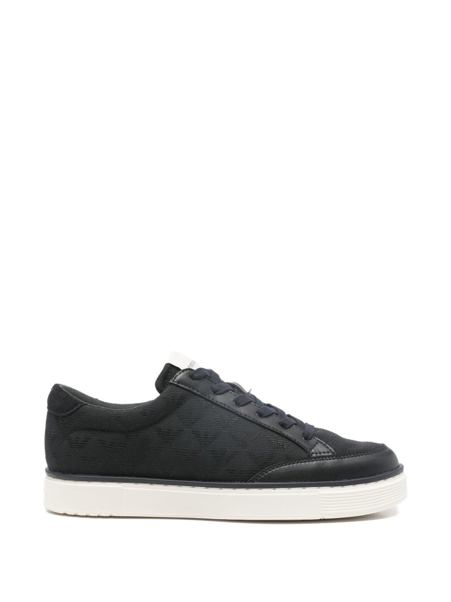 Emporio Armani Jacquard Eagle-Embroidered Canvas Sneaker — Black