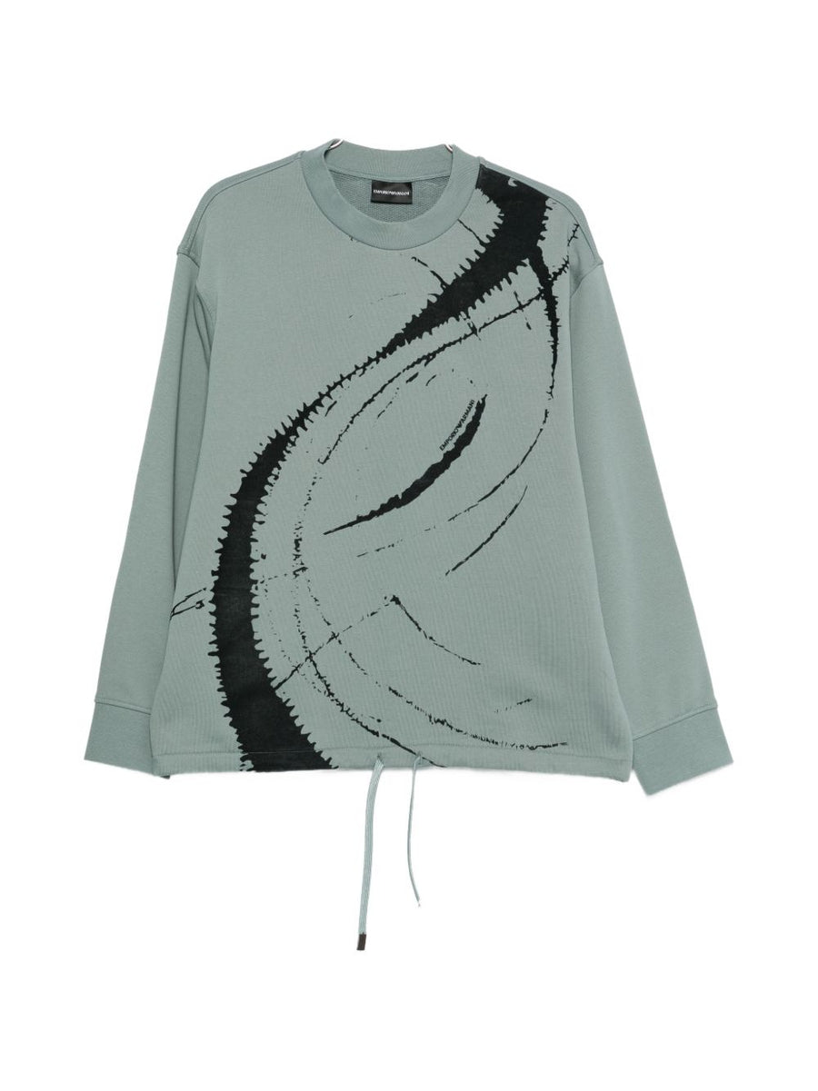 Emporio Armani Abstract Print Cotton Sweatshirt — Sage Green
